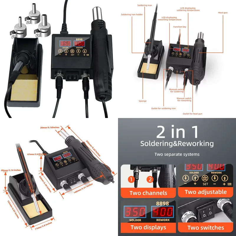 Паяльная станция 2-в-1 с цифро – обзор и цена Smd Rework Station Hot Air Soldering 2 In 1